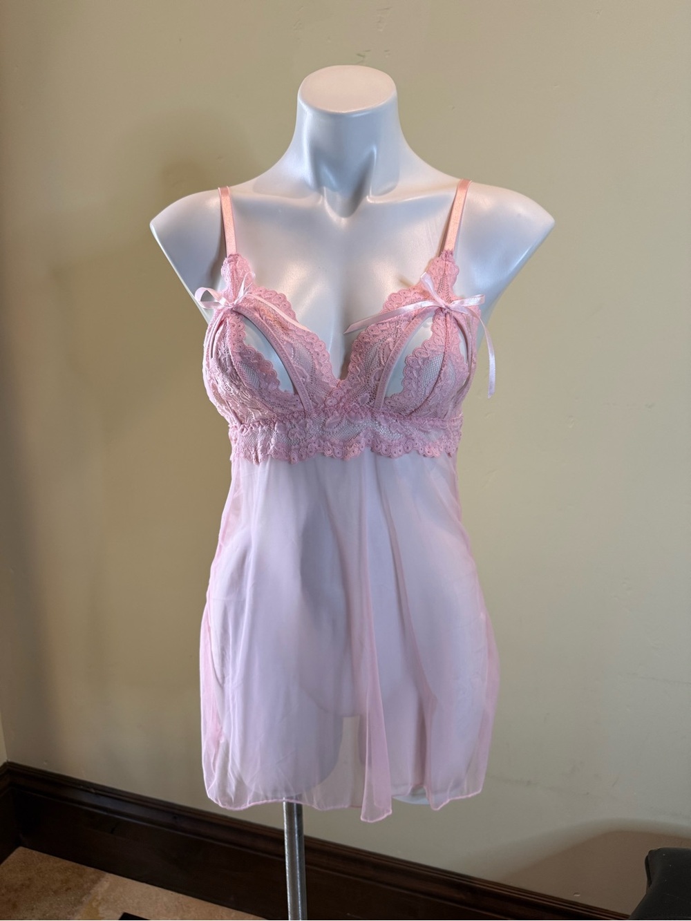 Pink Lace & Chiffon *peek a boo* Babydoll Chemise - Women Intimates